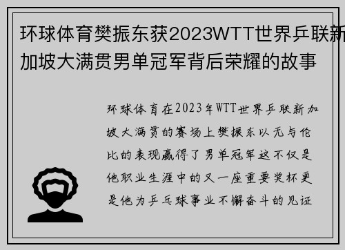 环球体育樊振东获2023WTT世界乒联新加坡大满贯男单冠军背后荣耀的故事 - 副本